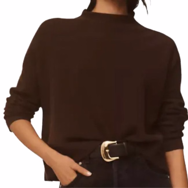 pilcro mock neck cashmere sweater in chocolate brown