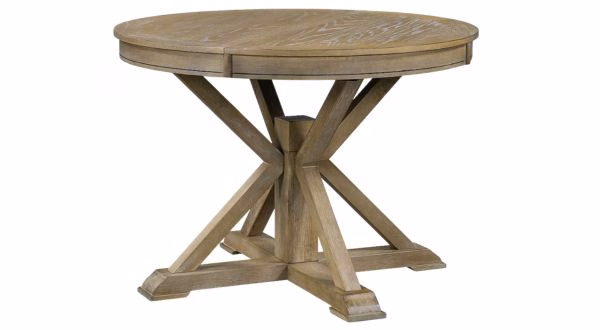 pottery barn benchwright round pedestal table dupe lookalike
