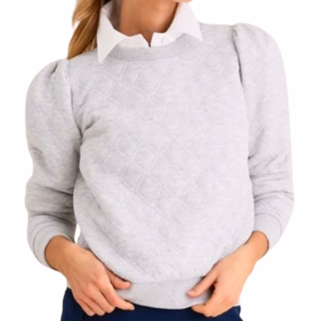 quilted stretch pullover sweatshirt crewneck