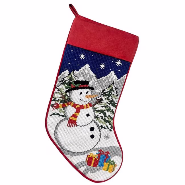 snowman needlepoint stocking