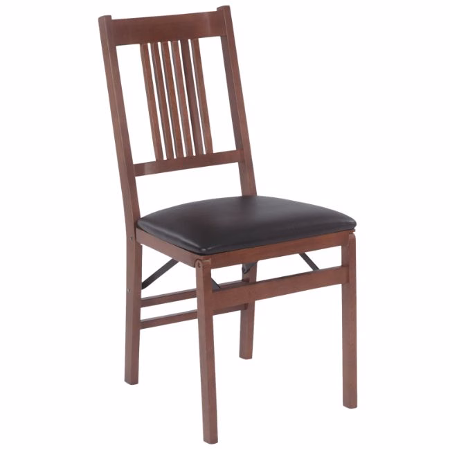 wood and faux leather folding chair